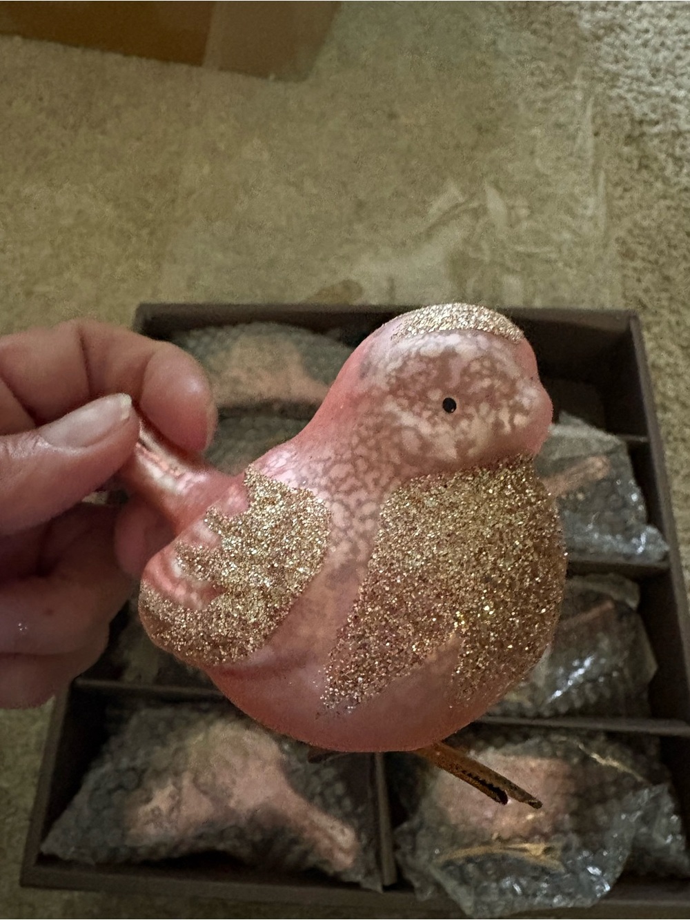 Decorative Pink Glitter Bird Clip Ornament Set